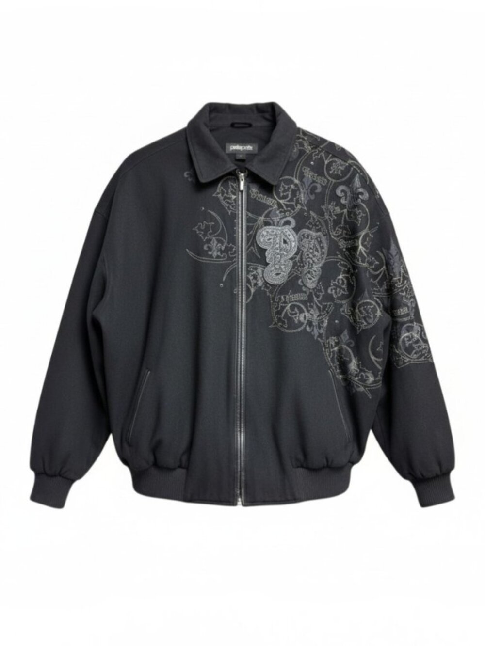 Pelle Pelle Black Wool Blend Leather Trim Bomber Jacket